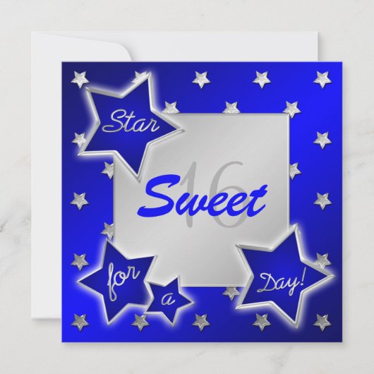 Blue and Silver Stars Sweet 16 Invitation Kaart (Voorkant)