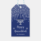 Blue and Silver String Lights Happy Hanukkah Cadeaulabel (Voorkant)