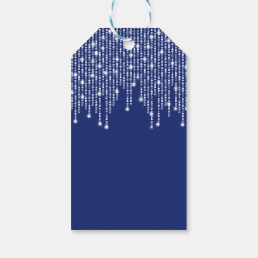 Blue and Silver String Lights Happy Hanukkah Cadeaulabel (Achterkant)