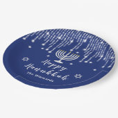 Blue and Silver String Lights Happy Hanukkah Papieren Bordje (Gekanteld)