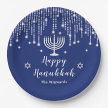 Blue and Silver String Lights Happy Hanukkah