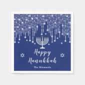 Blue and Silver String Lights Happy Hanukkah Servet (Voorkant)
