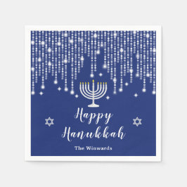 Blue and Silver String Lights Happy Hanukkah Servet