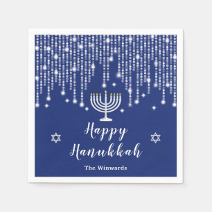 Blue and Silver String Lights Happy Hanukkah Servet