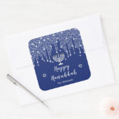 Blue and Silver String Lights Happy Hanukkah Vierkante Sticker (Envelop)