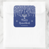 Blue and Silver String Lights Happy Hanukkah Vierkante Sticker (Tas)