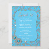 Blue and Silver Sweet 16 Birthday Invitation Kaart (Voorkant)
