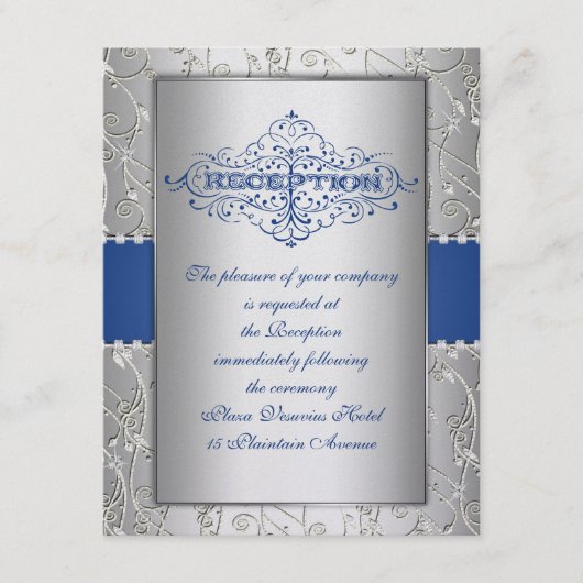 Blue and Silver Swirl Wedding Reception Card Informatiekaartje (Voorkant)