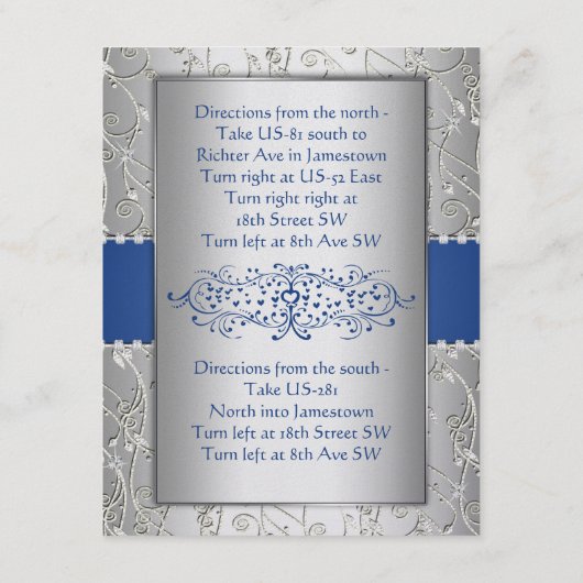 Blue and Silver Swirl Wedding Reception Card Informatiekaartje (Achterkant)