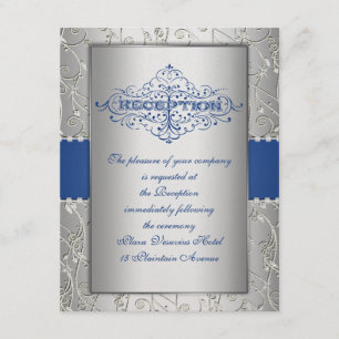 Blue and Silver Swirl Wedding Reception Card Informatiekaartje