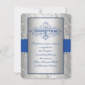 Blue and Silver Swirl Wedding Reception Card Kaart (Voorkant)