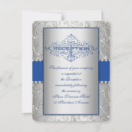 Blue and Silver Swirl Wedding Reception Card Kaart