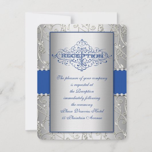 Blue and Silver Swirl Wedding Reception Card Kaart (Voorkant)
