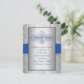 Blue and Silver Swirl Wedding Reception Card Kaart (Staand voorkant)