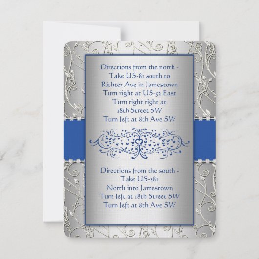 Blue and Silver Swirl Wedding Reception Card Kaart (Achterkant)