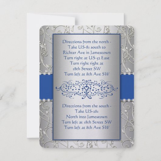 Blue and Silver Swirl Wedding Reception Card Kaart (Achterkant)