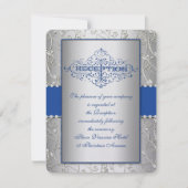 Blue and Silver Swirl Wedding Reception Card Kaart (Voorkant)