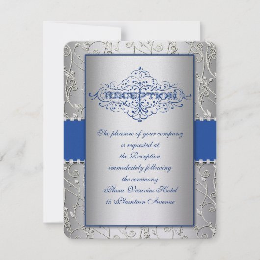 Blue and Silver Swirl Wedding Reception Card Kaart (Voorkant)
