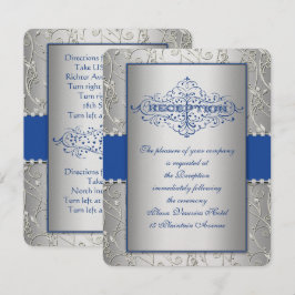 Blue and Silver Swirl Wedding Reception Card Kaart