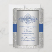 Blue and Silver Swirl Wedding Reception Card Kaart (Voorkant)