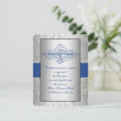 Blue and Silver Swirl Wedding Reception Card Kaart (Staand voorkant)