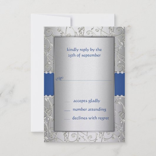 Blue and Silver Swirl Wedding RSVP (Voorkant)