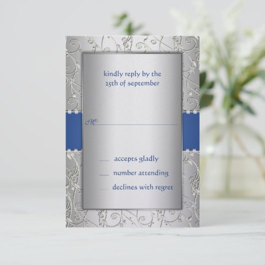 Blue and Silver Swirl Wedding RSVP (Staand voorkant)