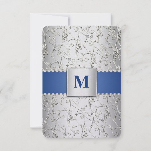 Blue and Silver Swirl Wedding RSVP (Achterkant)