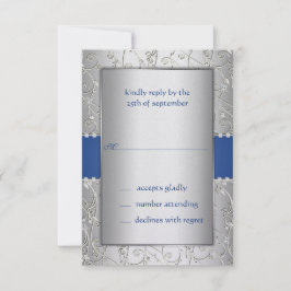 Blue and Silver Swirl Wedding RSVP Kaartje
