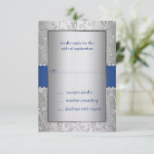 Blue and Silver Swirl Wedding RSVP Kaartje (Staand voorkant)