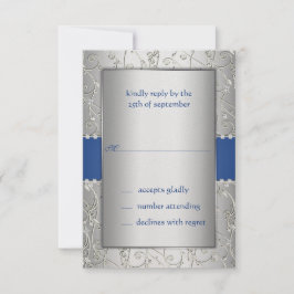 Blue and Silver Swirl Wedding RSVP Kaartje