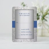 Blue and Silver Swirl Wedding RSVP Kaartje (Staand voorkant)