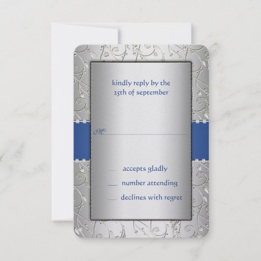 Blue and Silver Swirl Wedding RSVP Kaartje (Voorkant)
