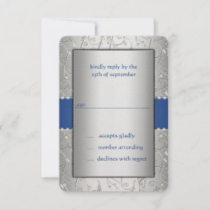 Blue and Silver Swirl Wedding RSVP Kaartje