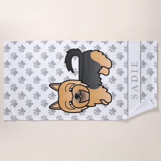 Blue and Tan Australian Terrier Cartoon Dog & Name Strandlaken (Voorkant)