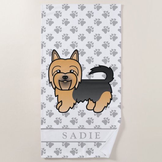 Blue and Tan Australian Terrier Cartoon Dog & Name Strandlaken (Voorkant)
