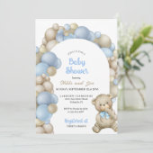 Blue and Tan Balloon Arch Teddy Bear Baby shower Kaart (Staand voorkant)