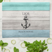 Blue and Tan Tones Wood Nautical - Monogram Theedoek (Gevouwen)