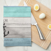 Blue and Tan Tones Wood Nautical - Monogram Theedoek (Quarter Fold)