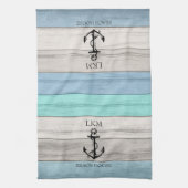Blue and Tan Tones Wood Nautical - Monogram Theedoek (Verticaal)