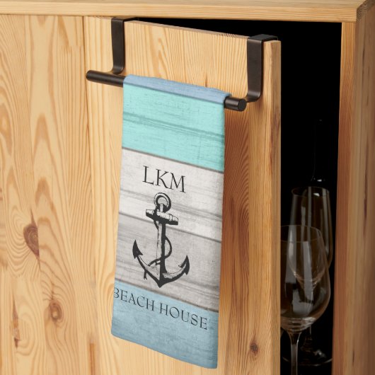 Blue and Tan Tones Wood Nautical - Monogram Theedoek (Derde Gevouwen)