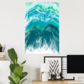 Blue and Turquoise Ocean Waves Digital Ar Poster (Thuiskantoor)