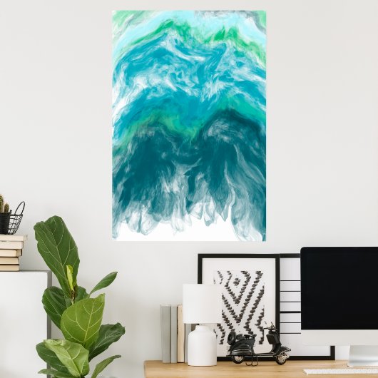 Blue and Turquoise Ocean Waves Digital Ar Poster (Thuiskantoor)