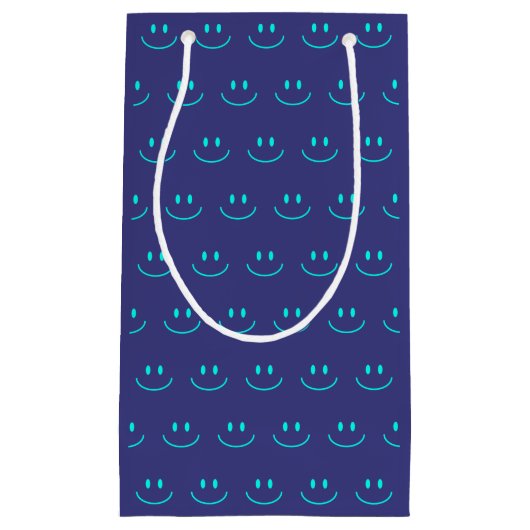 Blue and Turquoise Smile Pattern Gift Bag Klein Cadeauzakje (Voorkant)