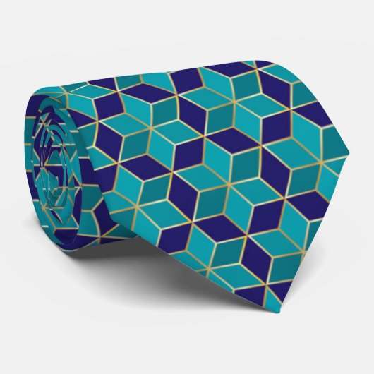 Blue and Turquoise Star van David Tessellation Stropdas (Opgerold)