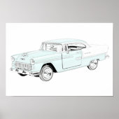 Blue and White 1955 Chevy Bel Air Drawing Poster (Voorkant)