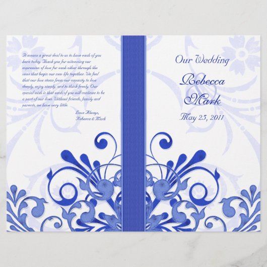Blue and White Abstract Floral Wedding Programme (Voorkant)