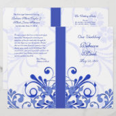 Blue and White Abstract Floral Wedding Programme (Voorkant / Achterkant)