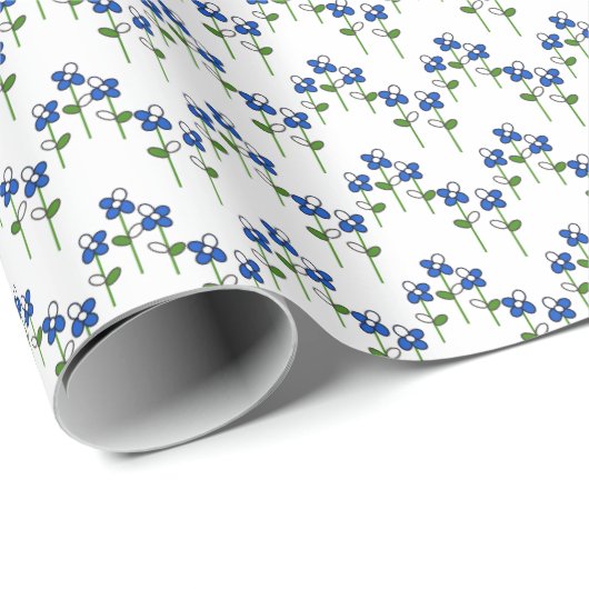 Blue and White Abstract Flowers Cadeaupapier (Rol Hoek)