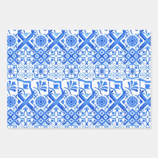 Blue and White Azulejo Spain Azul Pattern Wrappi Inpakpapier Vel (Voorkant 2)